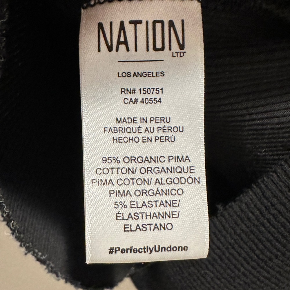 Nation LTD Natalie Combo Tee Womens Small Puff Sleeve V-Neck Top Black Organic - Picture 8 of 8